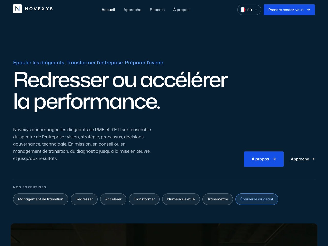 Site vitrine créé pour Novexys, conseil en performance des PME et ETI