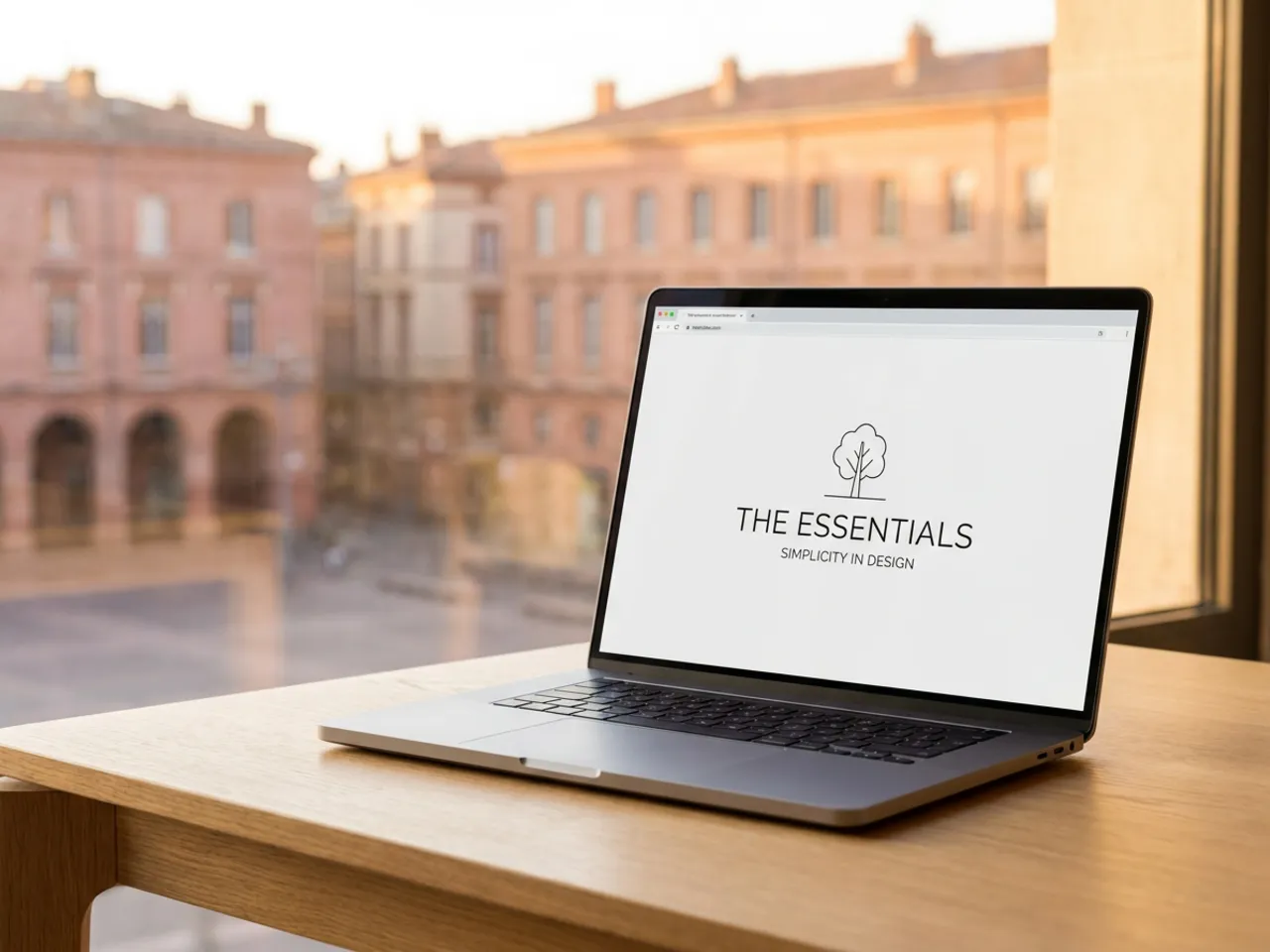 Agence web à Toulouse : ordinateur portable présentant un site vitrine créé par Grateau Agency, devant la Place du Capitole de la ville rose